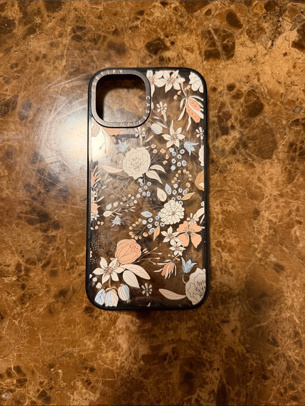 Casetify iphone 15 Case - Black with Peach & White Flowers